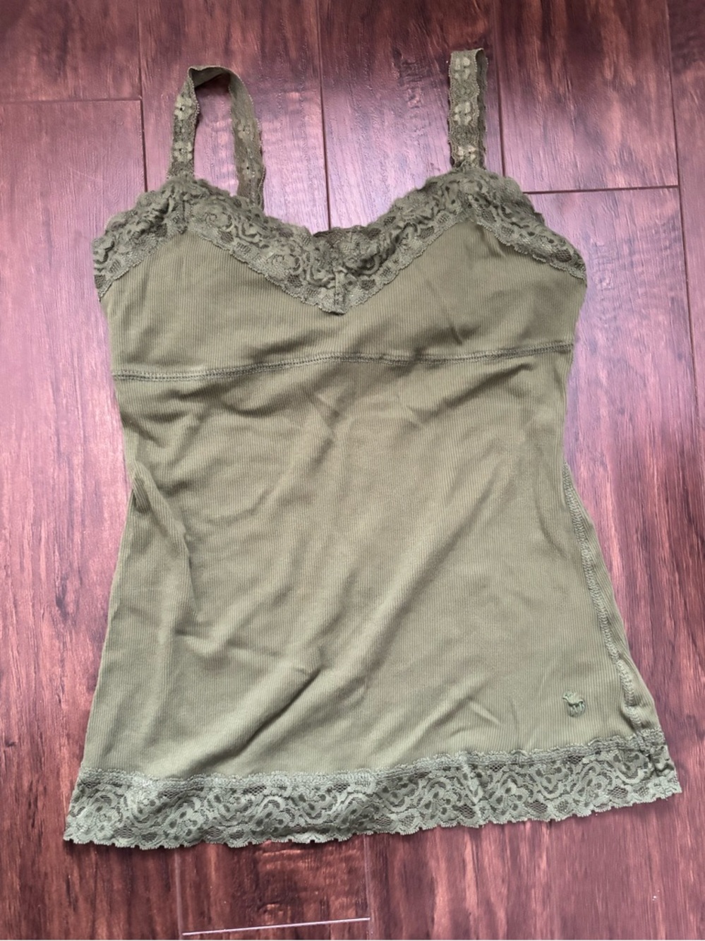 Olive/Green Lace-Trim Cami Tank Top
